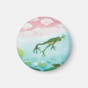 A Frog hoppar till dammbilden Magnet