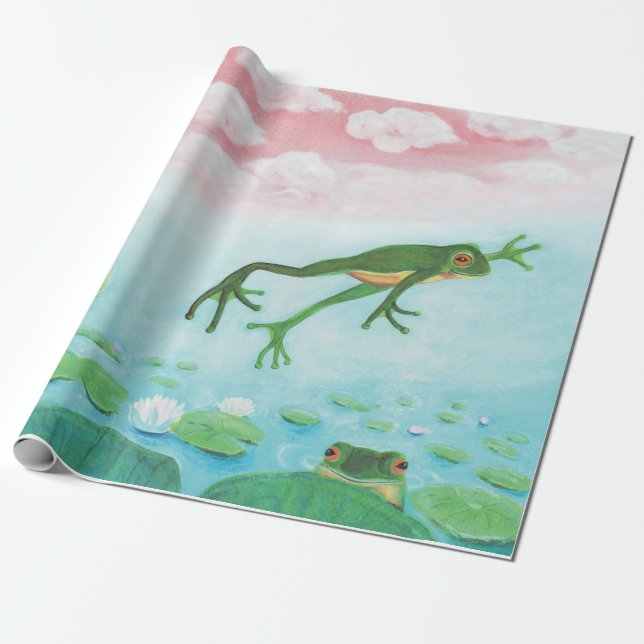 A Frog hoppar till dammbilden  Presentpapper (Utrullad)