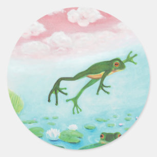 A Frog hoppar till dammbilden Runt Klistermärke
