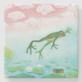 A Frog hoppar till dammbilden Stenunderlägg