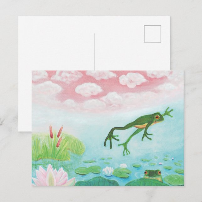 A Frog hoppar till dammbilden Vykort (Fram/baksida)