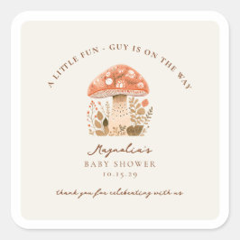 A Fun Little Guy is on the Way Baby Shower  Fyrkantigt Klistermärke