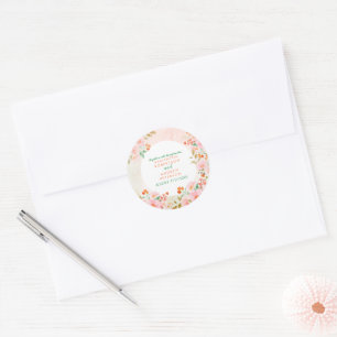 A Garden Romantik: Rosa & Grönt Watercolor Bröllop Runt Klistermärke