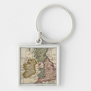 A General karta of Underbarare Britain and Ireland Fyrkantig Silverfärgad Nyckelring