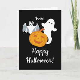 A Ghost, A Fladdermus och A Pumpkin Halloween Kort