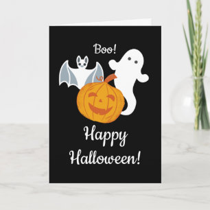A Ghost, A Fladdermus och A Pumpkin Halloween Kort