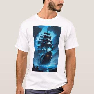 a ghost ship, a pirate ship, a foggy ship, the Fly T Shirt