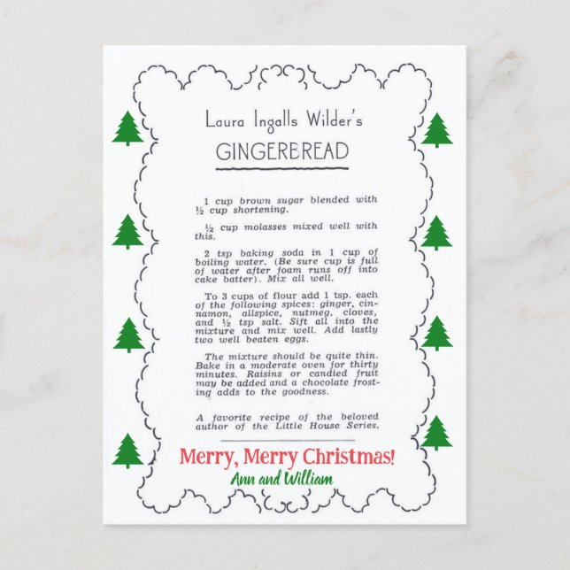 A Gingerbread Christmas Recipe Postcard Vykort (Framsida)