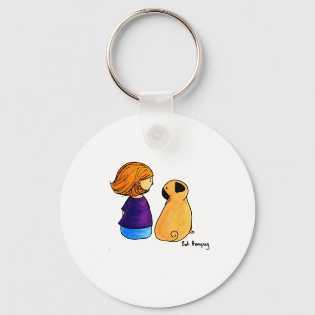 A Girl and Her Pug (blonde) Nyckelring (Framsida)