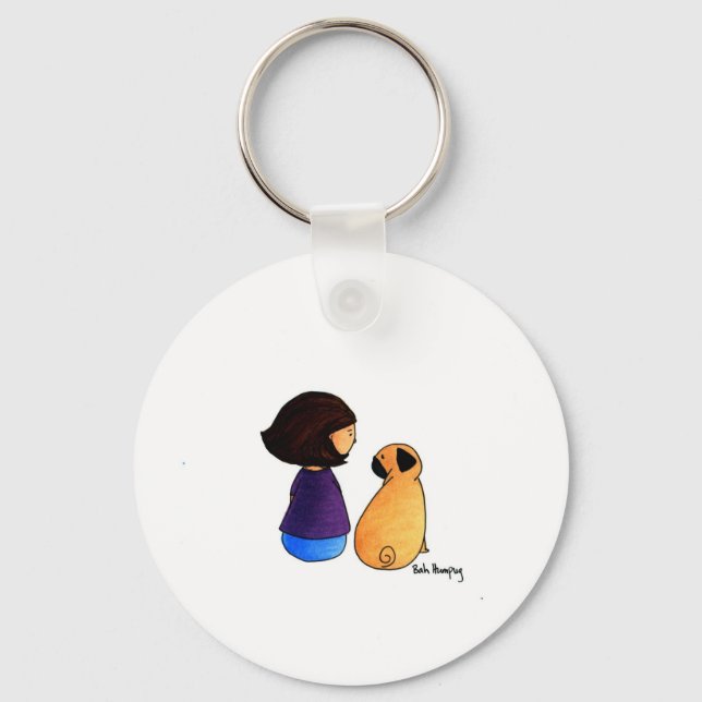 A Girl and Her Pug (brunette) Nyckelring (Framsida)