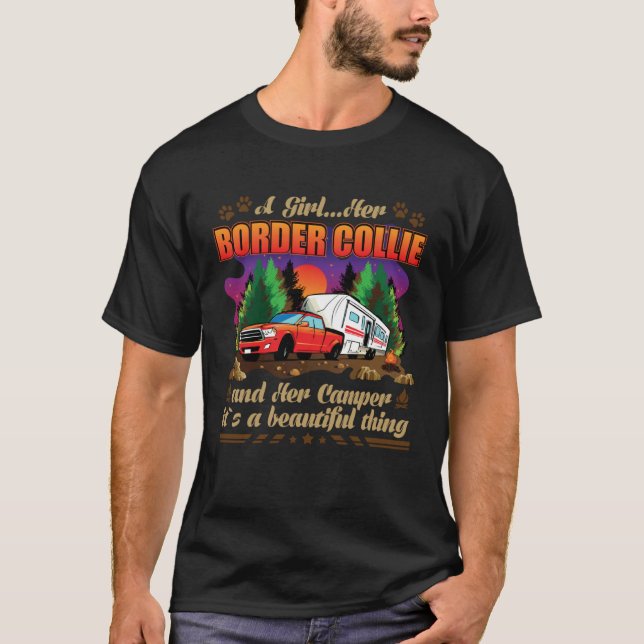 A Girl Her Border Collie and Her Camper Dog T Shirt (Framsida)