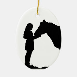 A Girl & Her Horse Kärlek Silhouette Art Julgransprydnad Keramik