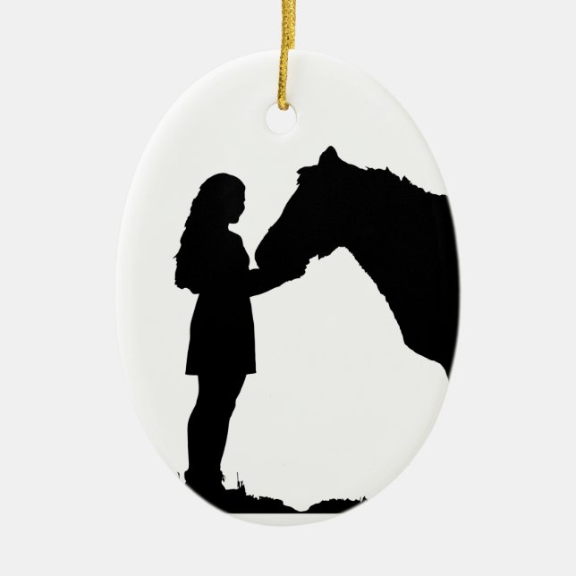 A Girl & Her Horse Kärlek Silhouette Art Julgransprydnad Keramik (Framsidan)