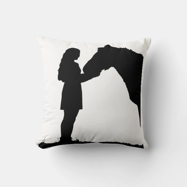 A Girl & Her Horse Kärlek Silhouette Art Kudde (Framsida)