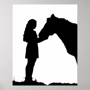 A Girl & Her Horse Kärlek Silhouette Art Poster