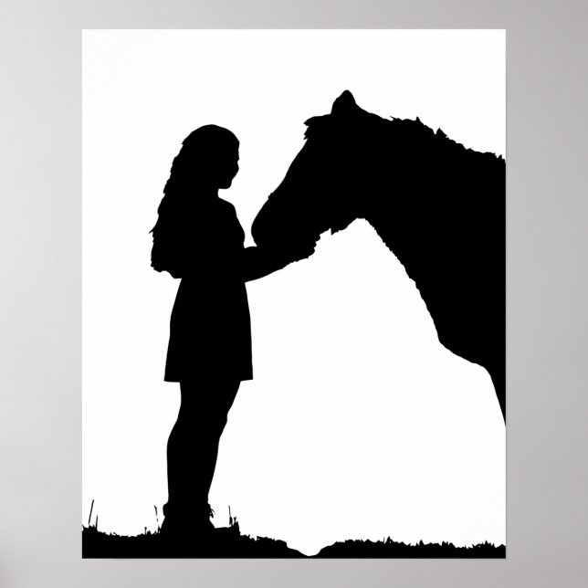 A Girl & Her Horse Kärlek Silhouette Art Poster (Framsidan)