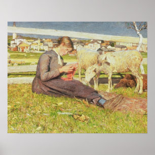 A Girl Knitting, 1888 (olja på canvas) Poster