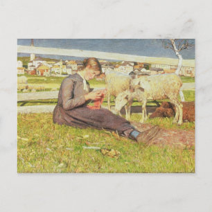 A Girl Knitting, 1888 (olja på canvas) Vykort