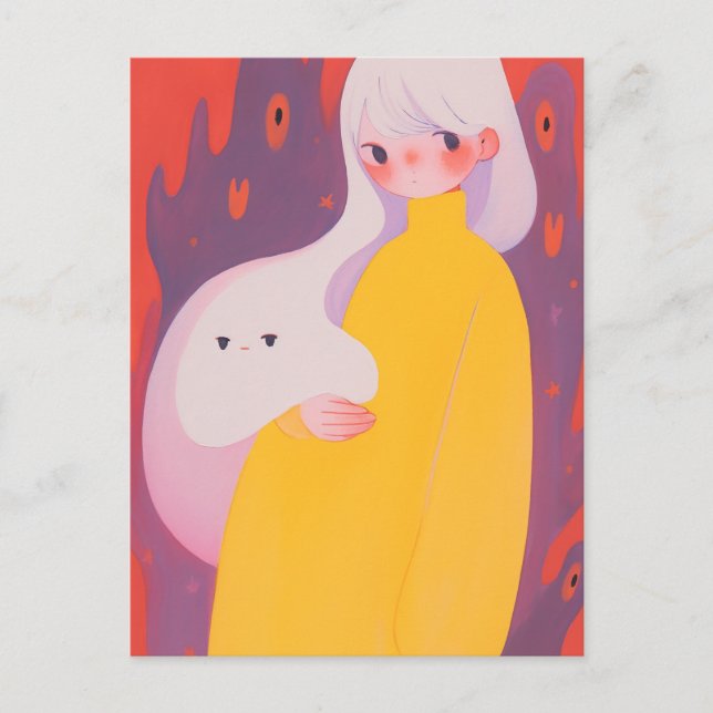 A Girl och hennes Ghost Vykort (Framsida)