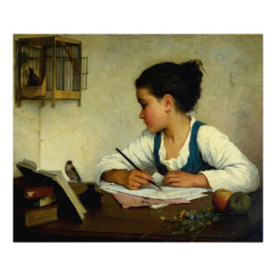 A Girl Writing, Pet Goldfinch av Henriette Browne Fototryck