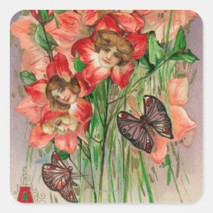 A Glad påsk med Women Head Flowers Fyrkantigt Klistermärke