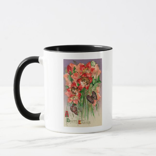 A Glad påsk med Women Head Flowers Mugg (Vänster)