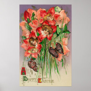 A Glad påsk med Women Head Flowers Poster