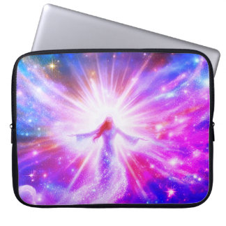 A Glowing Angel in Bold Colors on the Front of an Laptop Fodral