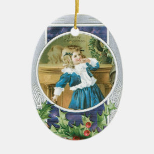 "A God jul" Girl i Blue Julgransprydnad Keramik