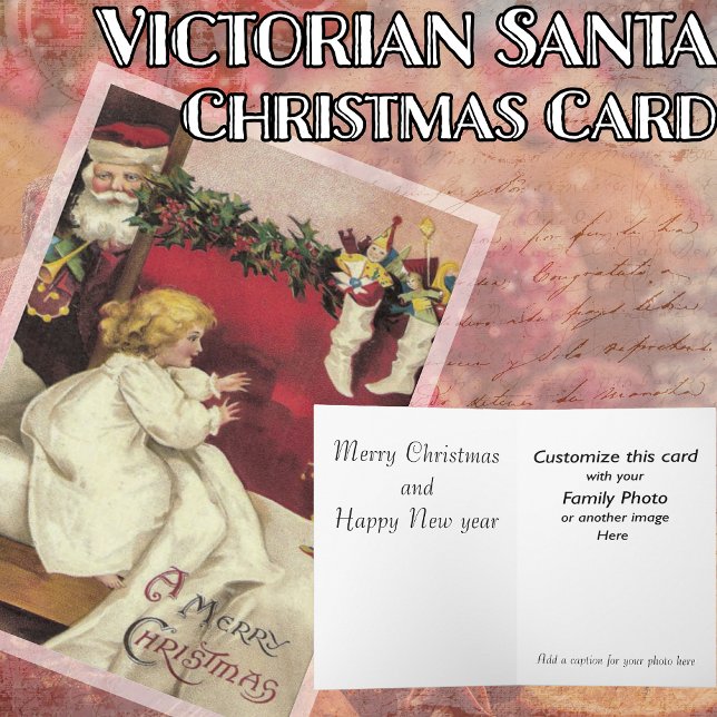 A God jul Old World Santa Saint Nick Helgkort (Old World Victorian Santa Saint Nick Delivering presents to a child Christmas Morning)