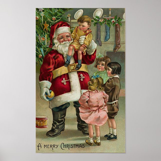 A God jul Santa and Children Poster (Framsidan)