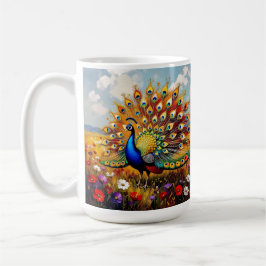 A Gold and Blue Peacock in Flowers  Kaffemugg