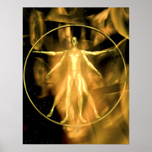 A golden Vetruvian Man Poster