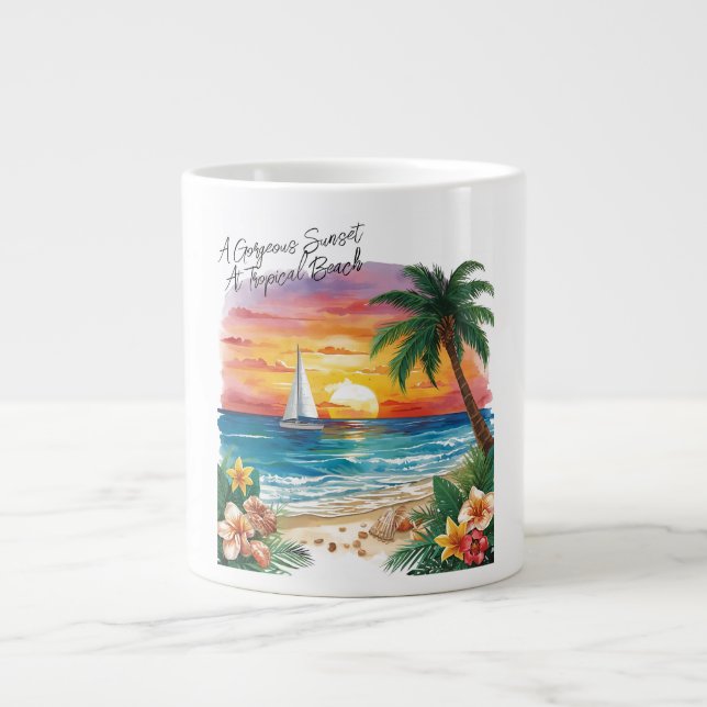 A Gorgeous Sunset At Tropical Beach, Vacation, Jumbo Mugg (Framsidan)