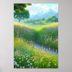 A Grassy Fält vid Bäck Poster