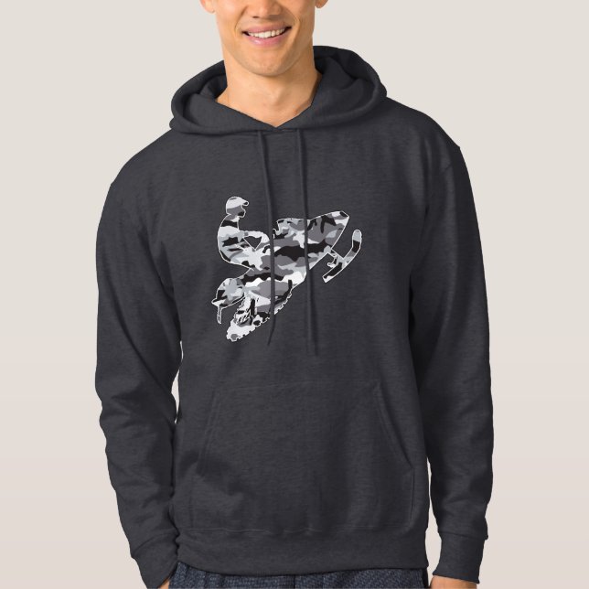 A Grått Camouflage Snowmobiler Hoodie (Framsida)