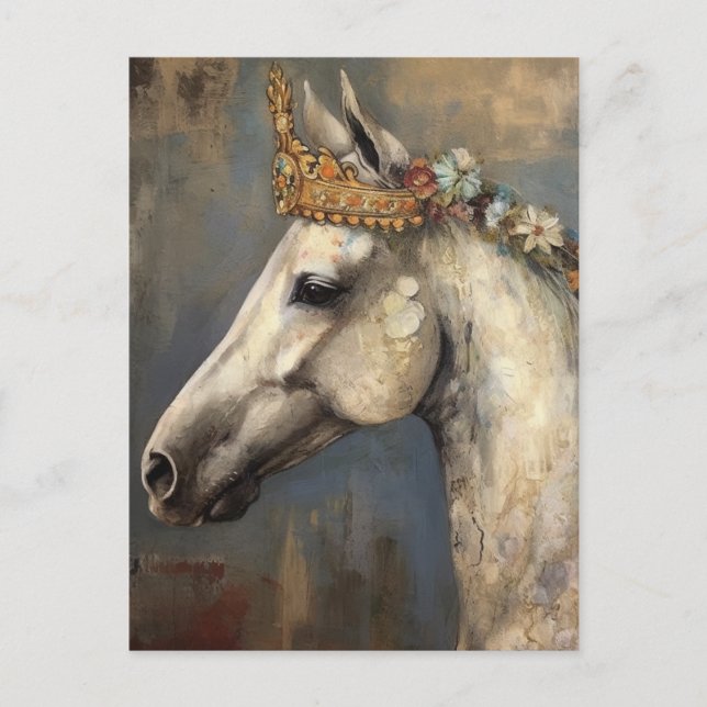 A Grått Horse med blommigten krona Vykort (Framsida)