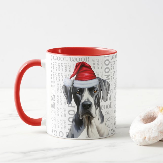 A Great dane Santa on Woof Background Mugg (Med munk)