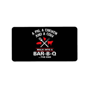 A Gris Chicken Cow Walk in to A Pub Funny BBQ Adressetikett