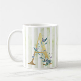 A, guld, inledning om blått och vitt rand kaffemugg