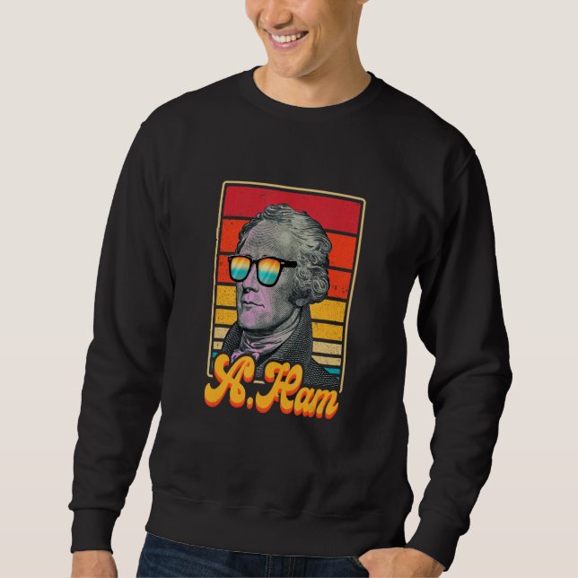 A Ham Alexander Hamilton Retro Patriotic Usa 4:e O Lång Ärmad Tröja (Framsida)