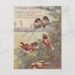 A HAPPY CHRISTMAS   (seven nightingales on branch) Vykort