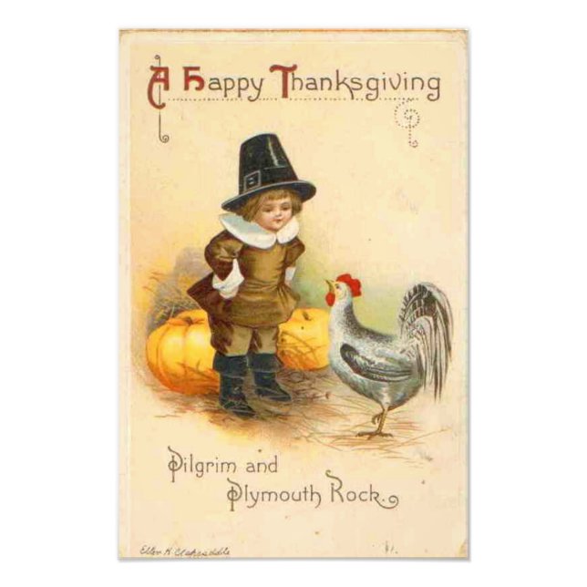 A Happy thanksgiving Pilgrim och Plymouth Sten Fototryck (Framsidan)
