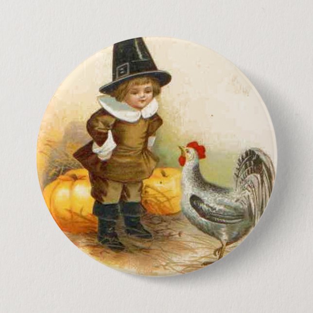 A Happy thanksgiving Pilgrim och Plymouth Sten Knapp (Framsida)