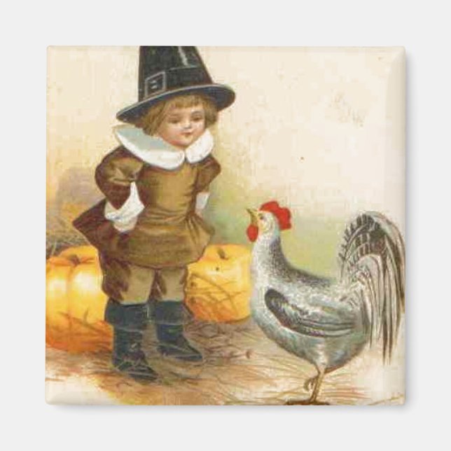A Happy thanksgiving Pilgrim och Plymouth Sten Magnet (Framsidan)