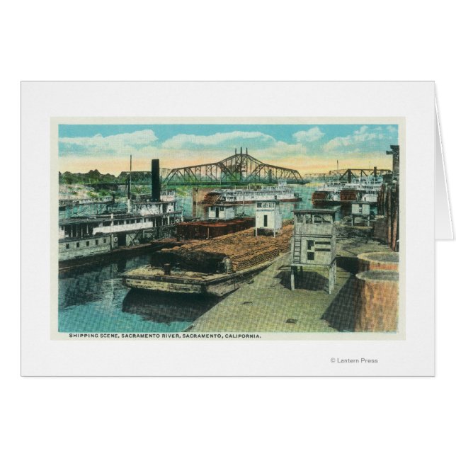 A Harbour Shipping Scene on Sacramento River Hälsningskort (Framsidan Horizontal)