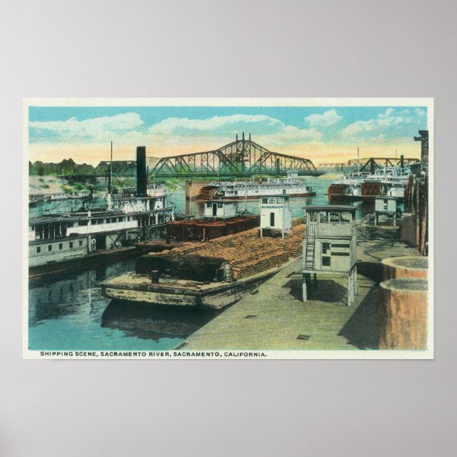 A Harbour Shipping Scene on Sacramento River Poster (Framsidan)