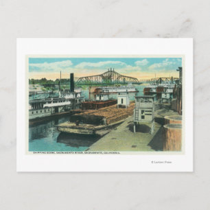 A Harbour Shipping Scene on Sacramento River Vykort