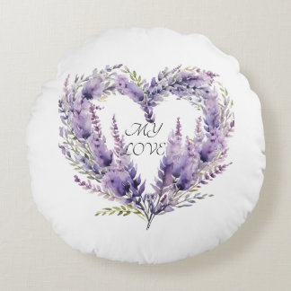 A Heart of Lavender. Floral Purple Pattern Rund Kudde