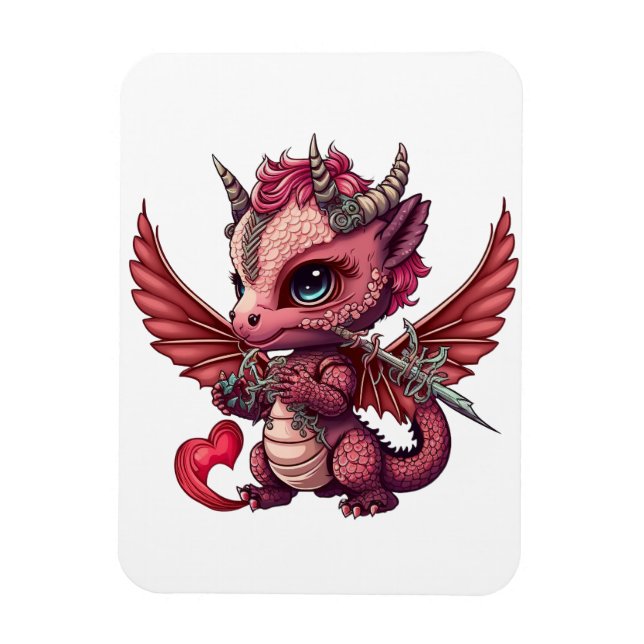 A Heart Svan Baby Red Dragon Valentine Magnet (Vertikal)